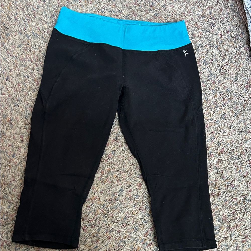 Danskin Women's Black Capris with Teal Waistband